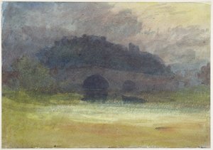 Paisaje vespertino con castillo y puente en Yorkshire, c.1798-99 de Joseph Mallord William Turner